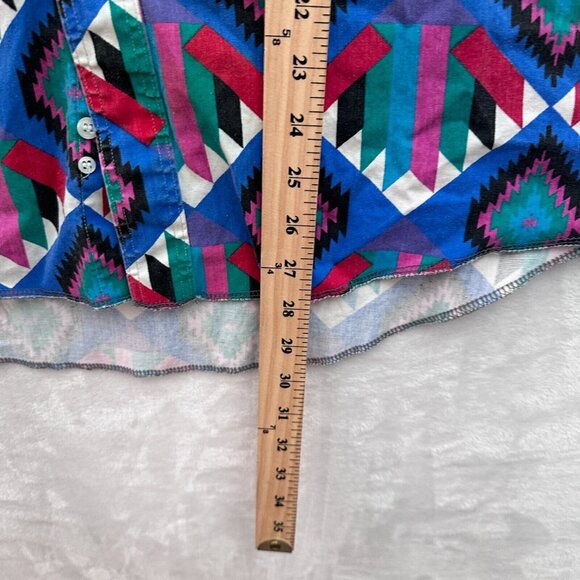 Vintage Wrangler Shirt Mens L 16.5/34 Blue Western Aztec Brushpopper Cowboy - Picture 5 of 7